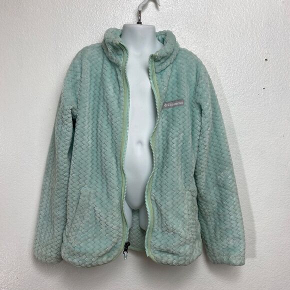 Columbia Plush Fuzzy Fleece Girls Jacket Medium 10-12 Seafoam Green Long Sleeves - Picture 5 of 11